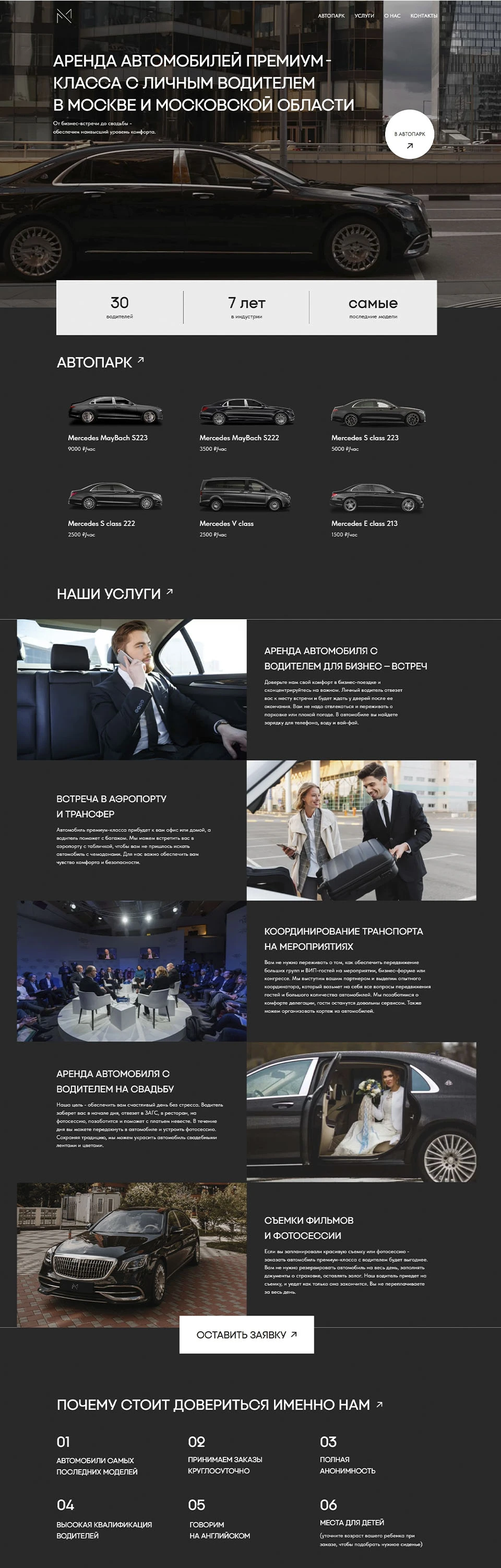 Дизайнерский и структурированный интерфейс для аренды премиальных автомобилей